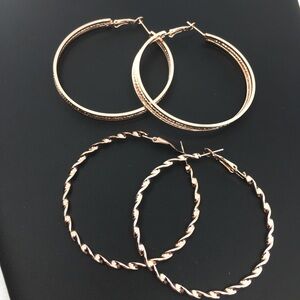 Large Copper Hoop Earrings Bundle of 2 Pair